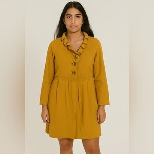 Luii by Anthropology Vintage Mustard Yellow Wool Crochet Detail Long Coat
